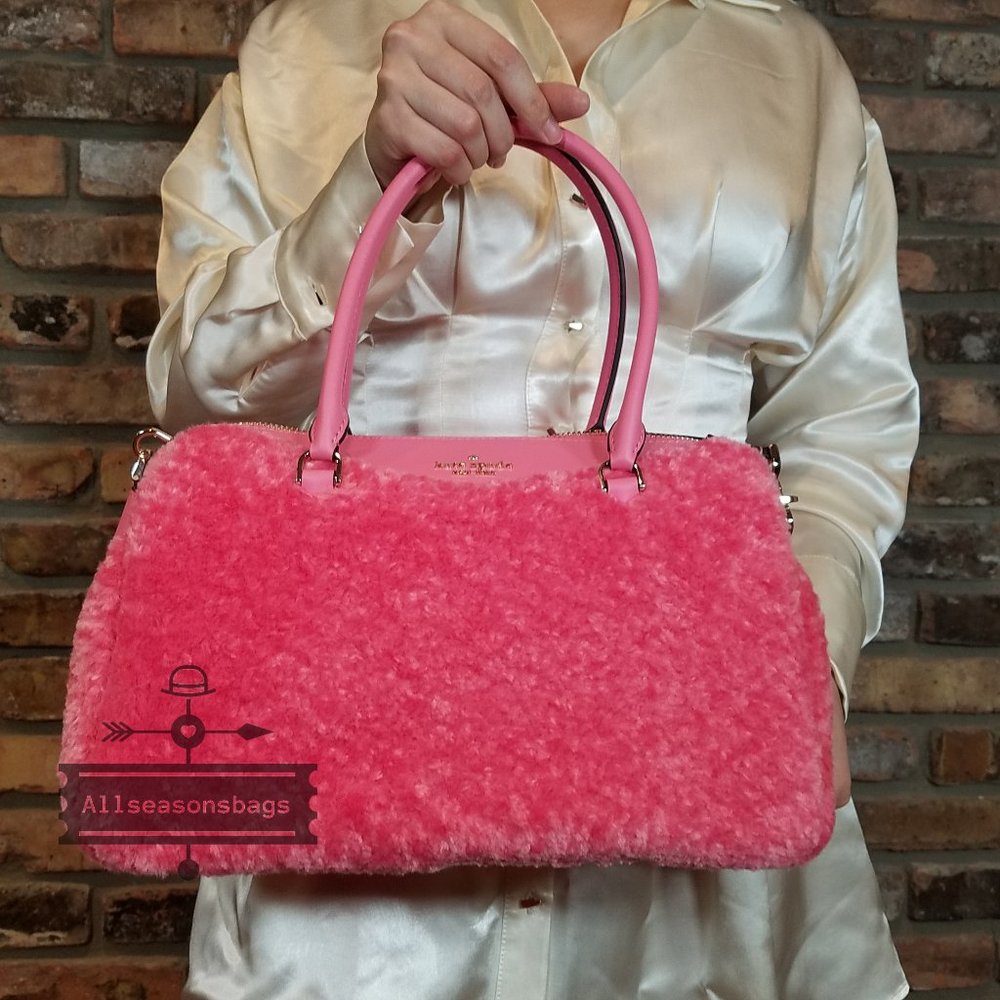 Kate Spade MIMI Medium Faux Fur Pomegranate Smooth Leather Satchel Hand Bag PINK - Picture 1 of 10